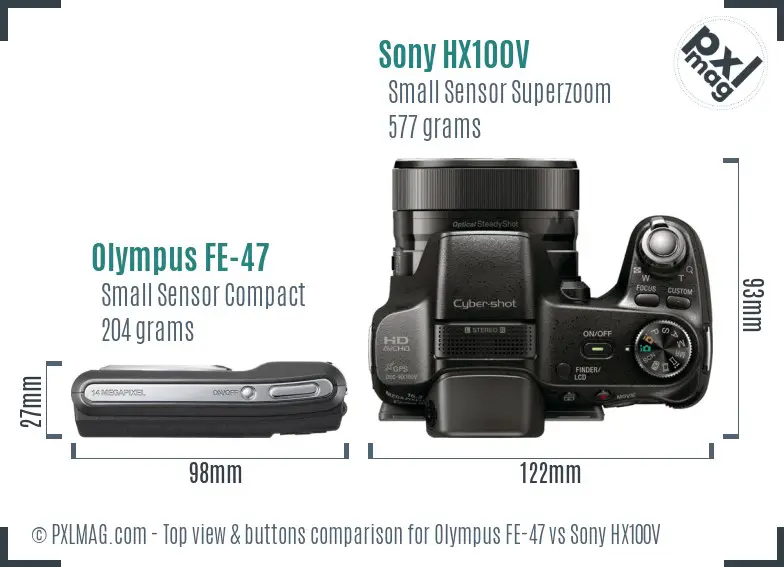 Olympus FE-47 vs Sony HX100V top view buttons comparison