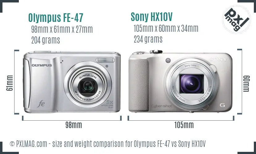 Olympus FE-47 vs Sony HX10V size comparison