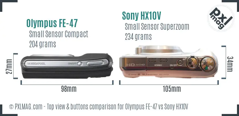 Olympus FE-47 vs Sony HX10V top view buttons comparison