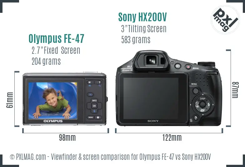 Olympus FE-47 vs Sony HX200V Screen and Viewfinder comparison
