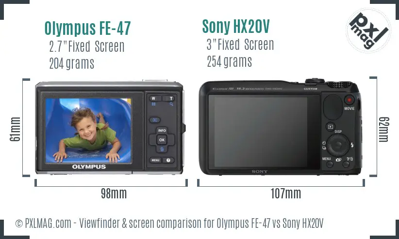 Olympus FE-47 vs Sony HX20V Screen and Viewfinder comparison