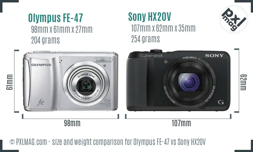 Olympus FE-47 vs Sony HX20V size comparison