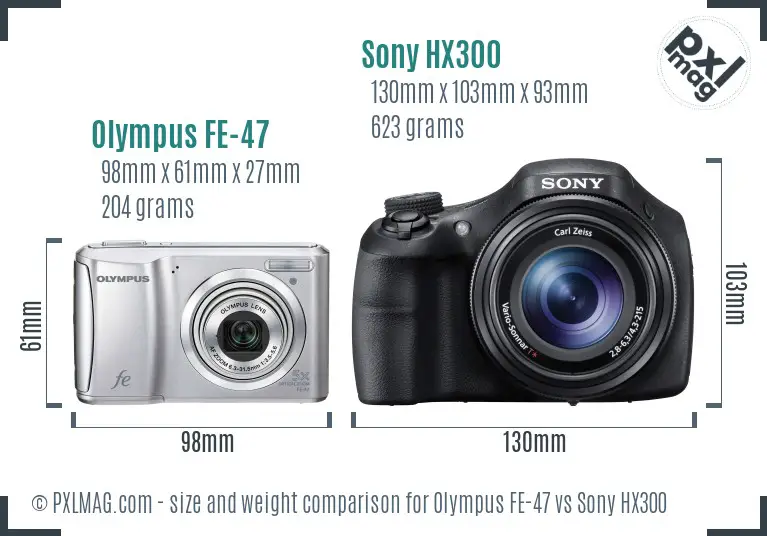 Olympus FE-47 vs Sony HX300 size comparison