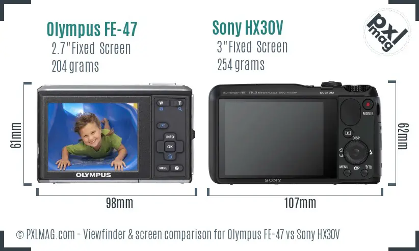 Olympus FE-47 vs Sony HX30V Screen and Viewfinder comparison