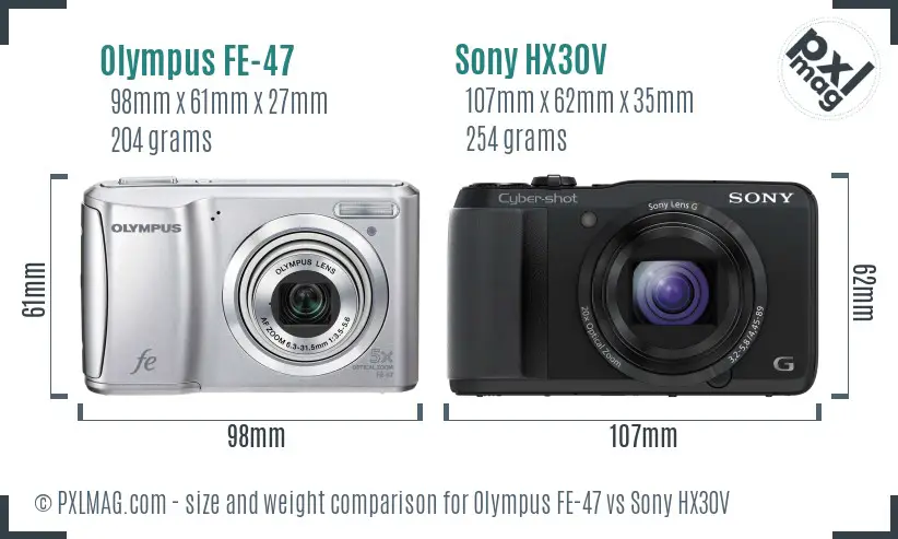 Olympus FE-47 vs Sony HX30V size comparison