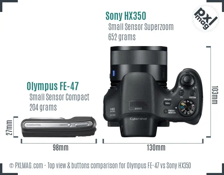Olympus FE-47 vs Sony HX350 top view buttons comparison