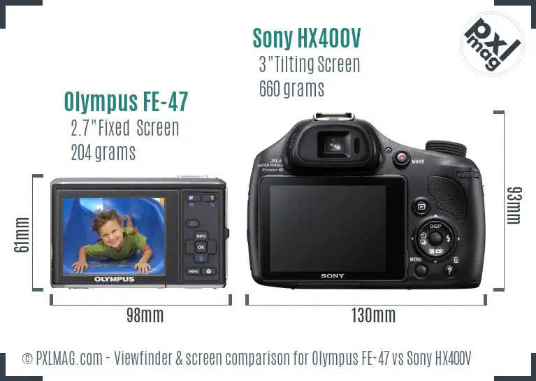 Olympus FE-47 vs Sony HX400V Screen and Viewfinder comparison