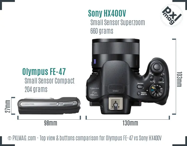 Olympus FE-47 vs Sony HX400V top view buttons comparison