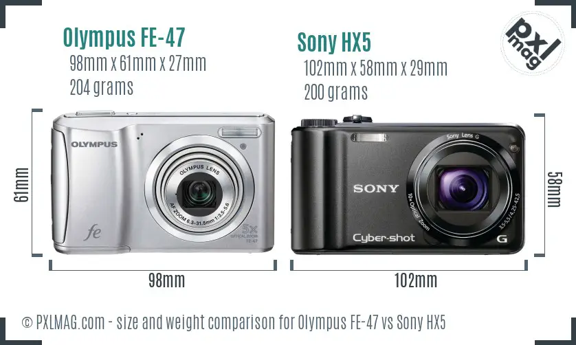 Olympus FE-47 vs Sony HX5 size comparison