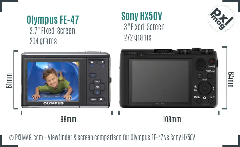 Olympus FE-47 vs Sony HX50V Screen and Viewfinder comparison