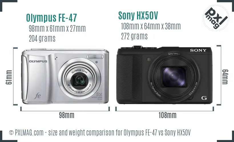 Olympus FE-47 vs Sony HX50V size comparison