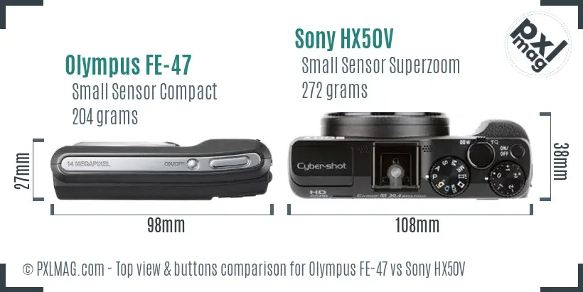 Olympus FE-47 vs Sony HX50V top view buttons comparison