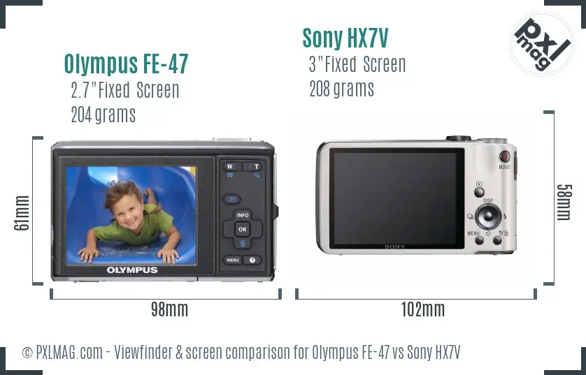 Olympus FE-47 vs Sony HX7V Screen and Viewfinder comparison