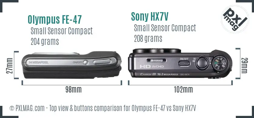 Olympus FE-47 vs Sony HX7V top view buttons comparison