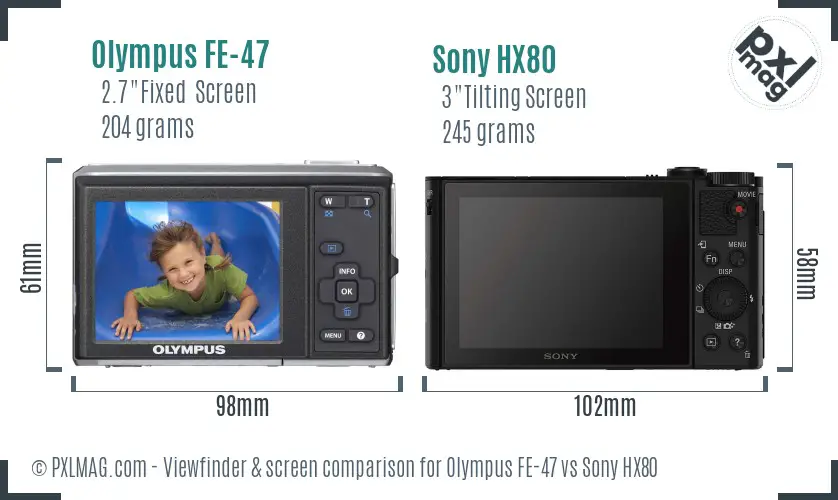 Olympus FE-47 vs Sony HX80 Screen and Viewfinder comparison
