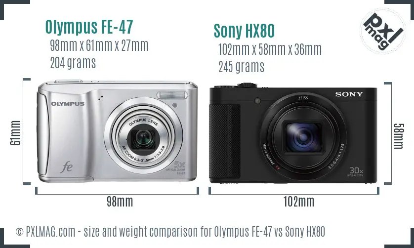 Olympus FE-47 vs Sony HX80 size comparison