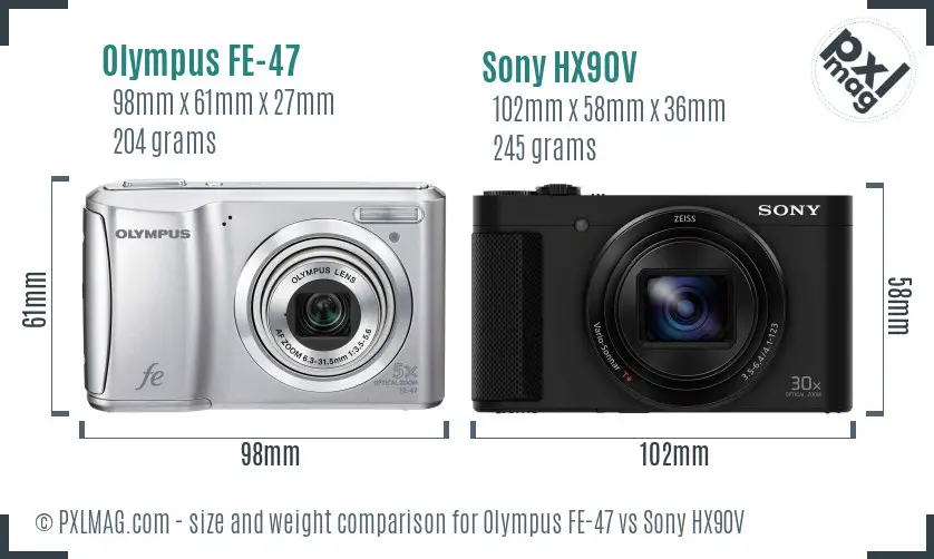 Olympus FE-47 vs Sony HX90V size comparison