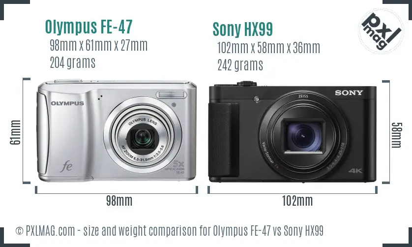 Olympus FE-47 vs Sony HX99 size comparison