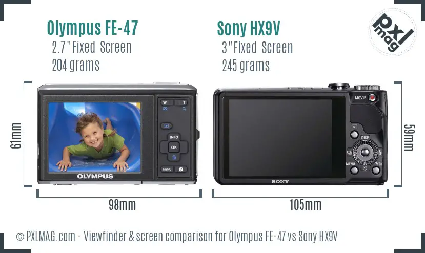 Olympus FE-47 vs Sony HX9V Screen and Viewfinder comparison