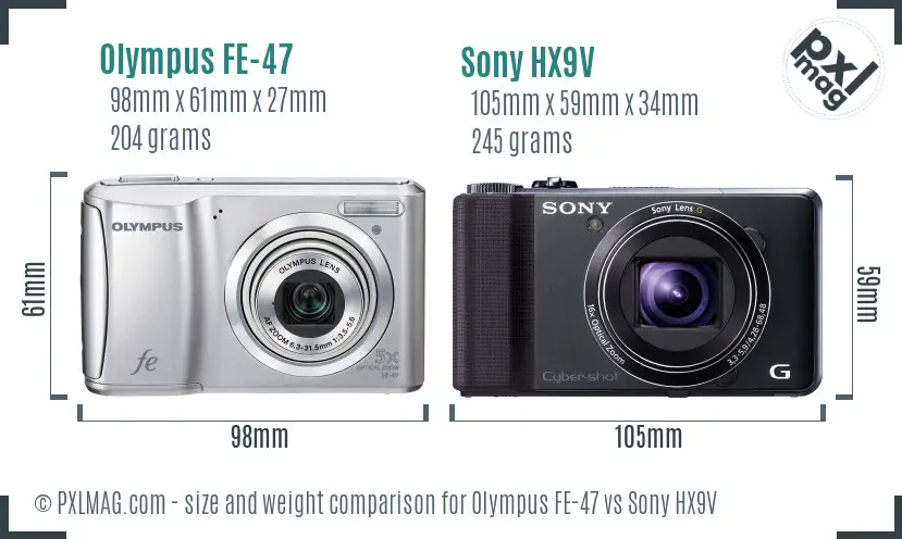 Olympus FE-47 vs Sony HX9V size comparison