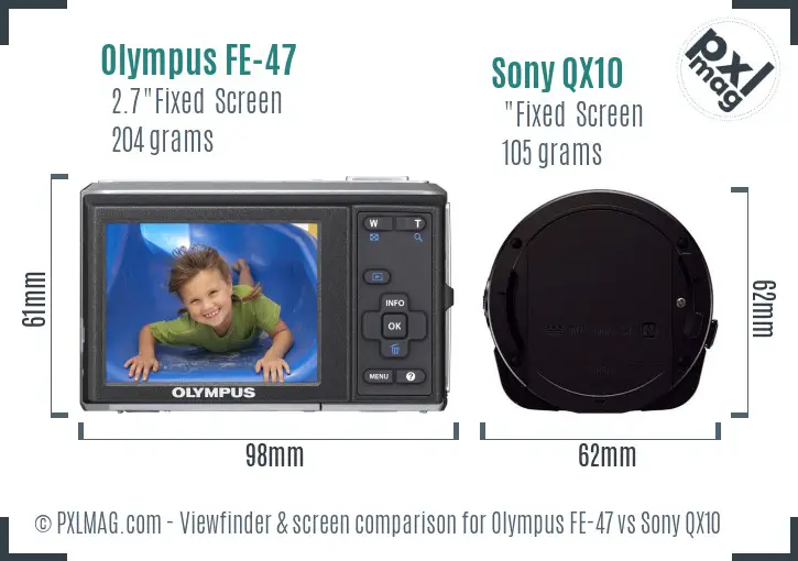 Olympus FE-47 vs Sony QX10 Screen and Viewfinder comparison