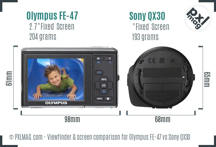 Olympus FE-47 vs Sony QX30 Screen and Viewfinder comparison