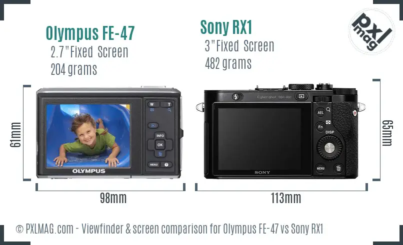 Olympus FE-47 vs Sony RX1 Screen and Viewfinder comparison