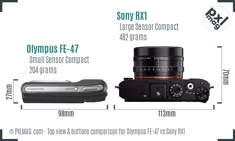 Olympus FE-47 vs Sony RX1 top view buttons comparison