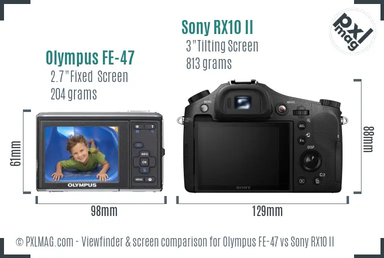 Olympus FE-47 vs Sony RX10 II Screen and Viewfinder comparison