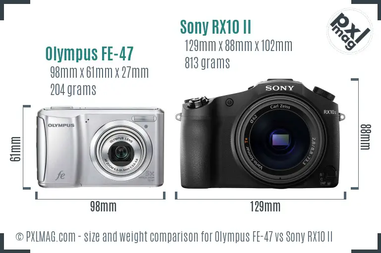 Olympus FE-47 vs Sony RX10 II size comparison
