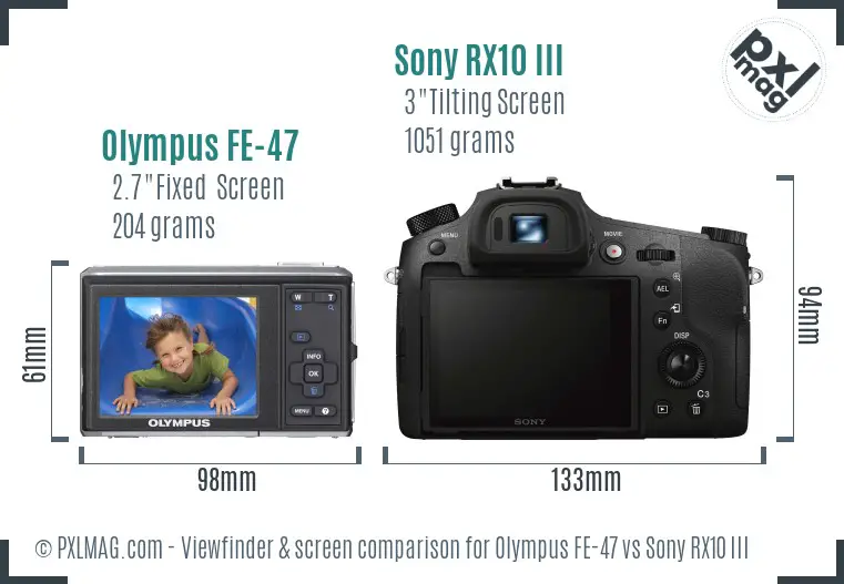 Olympus FE-47 vs Sony RX10 III Screen and Viewfinder comparison