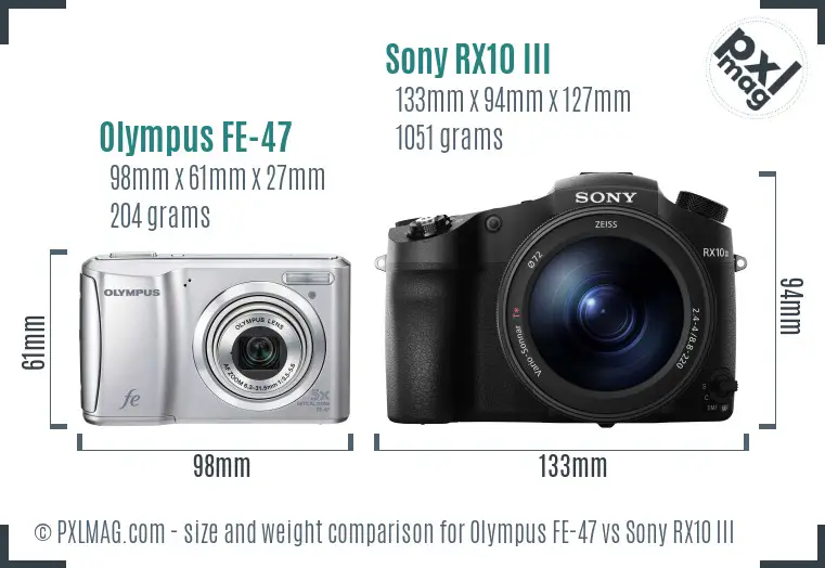 Olympus FE-47 vs Sony RX10 III size comparison