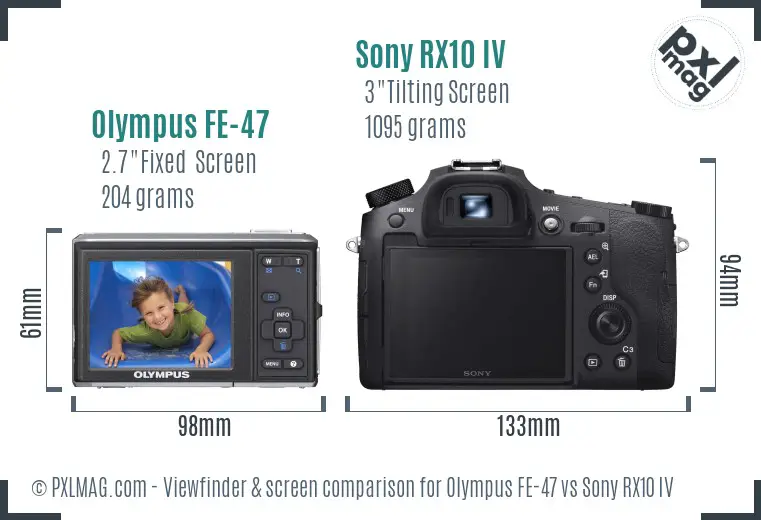 Olympus FE-47 vs Sony RX10 IV Screen and Viewfinder comparison