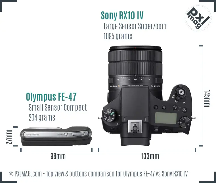 Olympus FE-47 vs Sony RX10 IV top view buttons comparison