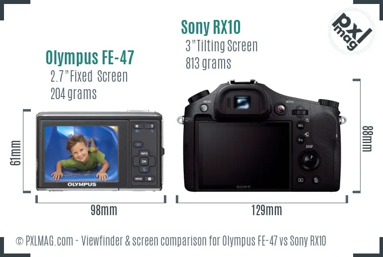 Olympus FE-47 vs Sony RX10 Screen and Viewfinder comparison