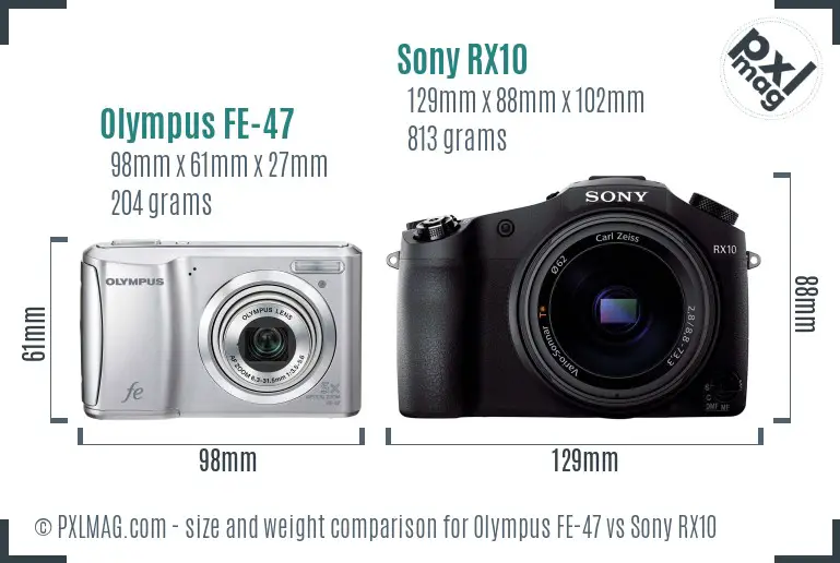 Olympus FE-47 vs Sony RX10 size comparison