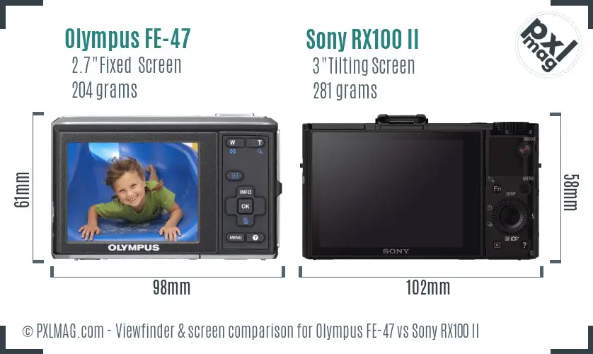 Olympus FE-47 vs Sony RX100 II Screen and Viewfinder comparison