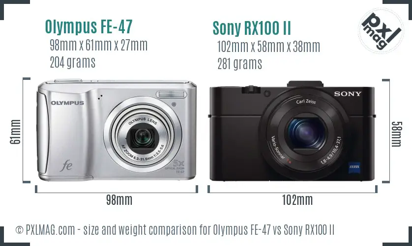 Olympus FE-47 vs Sony RX100 II size comparison