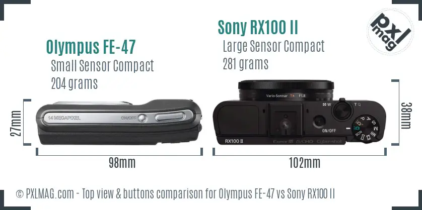 Olympus FE-47 vs Sony RX100 II top view buttons comparison