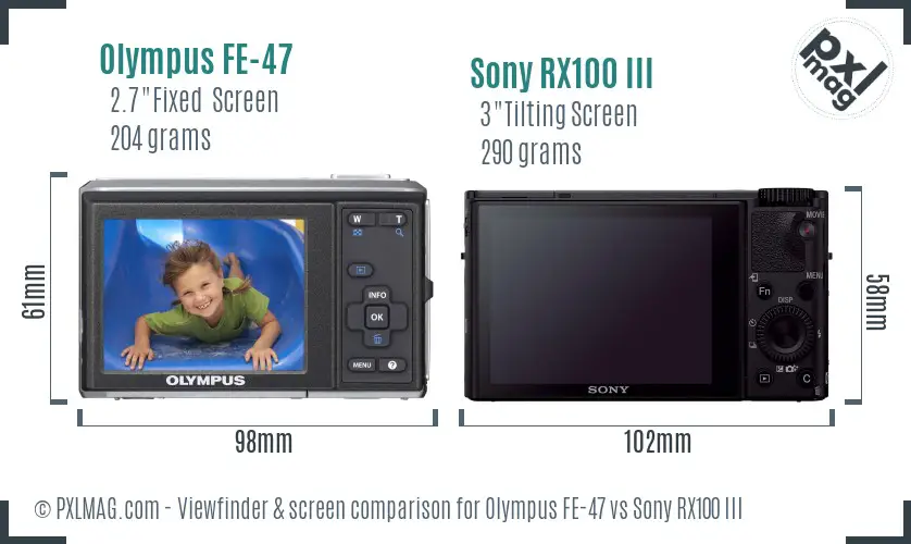 Olympus FE-47 vs Sony RX100 III Screen and Viewfinder comparison