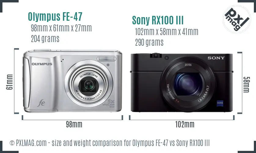 Olympus FE-47 vs Sony RX100 III size comparison