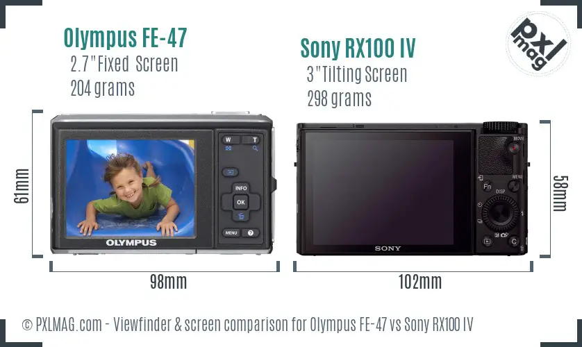 Olympus FE-47 vs Sony RX100 IV Screen and Viewfinder comparison
