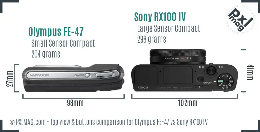Olympus FE-47 vs Sony RX100 IV top view buttons comparison