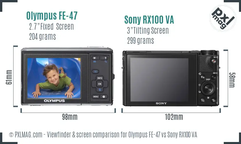 Olympus FE-47 vs Sony RX100 VA Screen and Viewfinder comparison