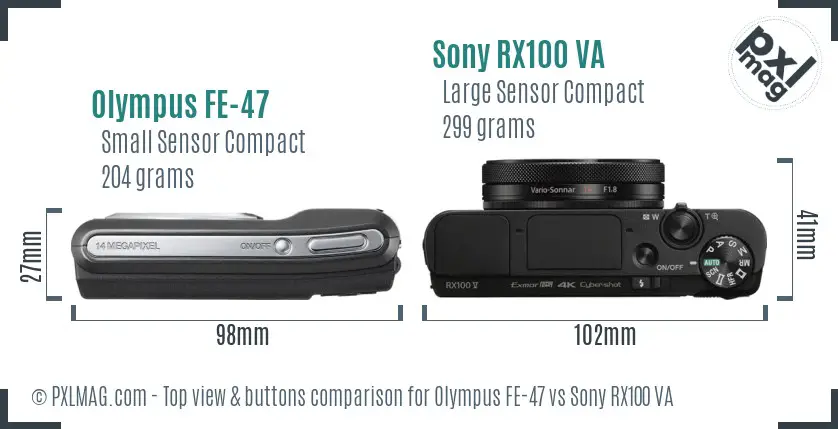 Olympus FE-47 vs Sony RX100 VA top view buttons comparison