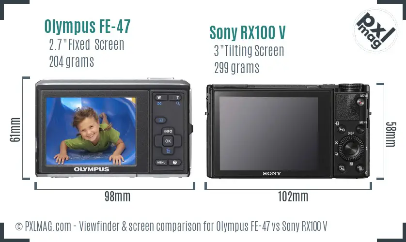 Olympus FE-47 vs Sony RX100 V Screen and Viewfinder comparison