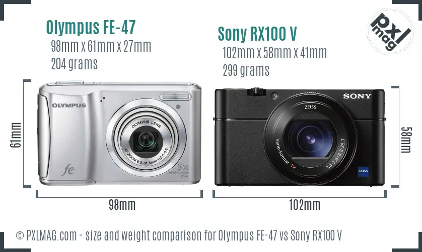 Olympus FE-47 vs Sony RX100 V size comparison