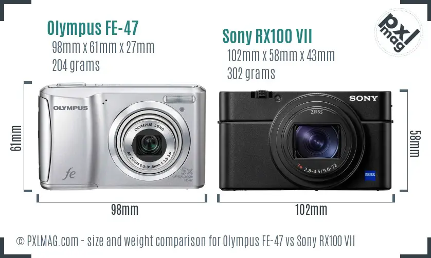 Olympus FE-47 vs Sony RX100 VII size comparison Olympus FE-47 vs Sony RX100 VII size comparison
