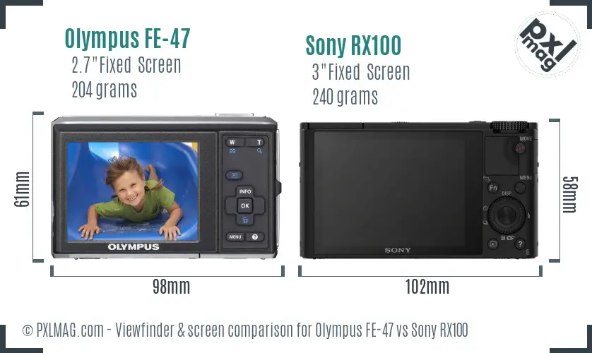 Olympus FE-47 vs Sony RX100 Screen and Viewfinder comparison