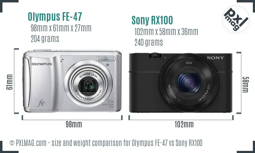 Olympus FE-47 vs Sony RX100 size comparison